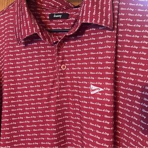 Red Polo Shirt with White Text
